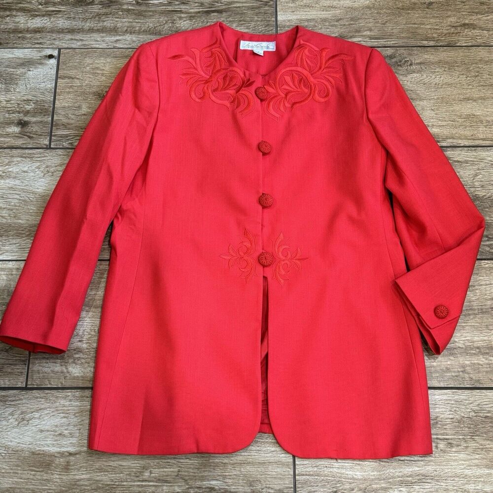 Vintage Red Embroidered Skirt Suit Sz 18 Lined - Picture 4 of 16